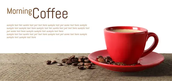 Aromatic Coffee Cup Roasted Beans Text Sample White Background Banner Jogdíjmentes Stock Képek