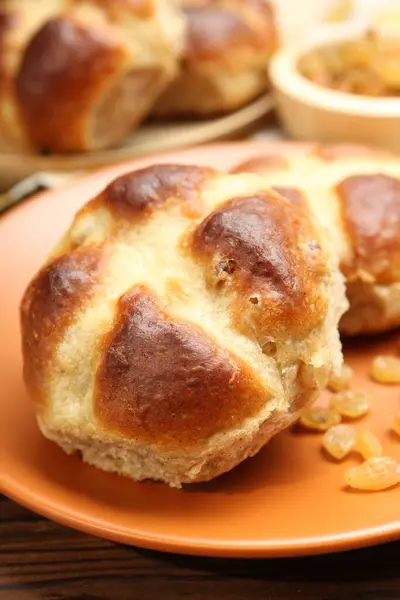 Tasty Hot Cross Buns Table Closeup Stock Picture