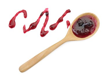 Lezzetli tatlı reçel ve kaşık beyaz, üst manzara