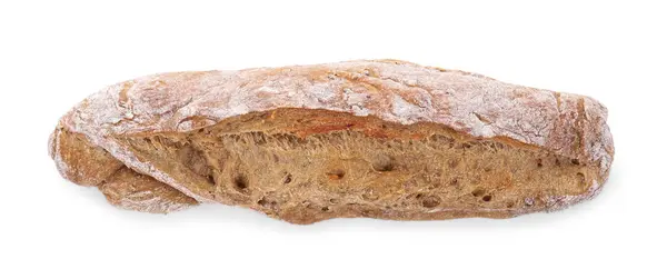 新鲜烘焙的酸面团面包 独立于白色 顶部视图 — 图库照片
