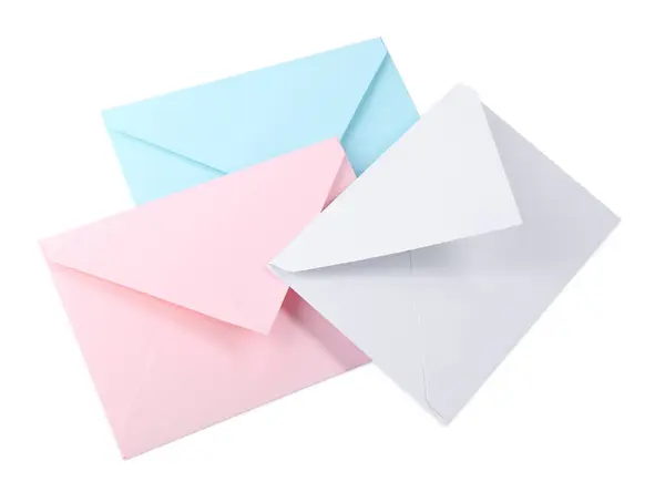 Envelopes Três Letras Isoladas Branco Vista Acima — Fotografia de Stock