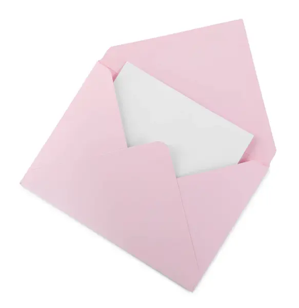 Pink Letter Envelope Card Isolated White Top View — Stock Photo, Image