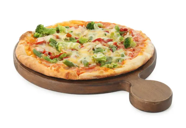 Tabuleiro Com Deliciosa Pizza Vegetariana Isolada Branco — Fotografia de Stock