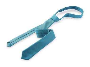 Açık mavi bir kravat beyaza izole edilmiş, yukarıda.