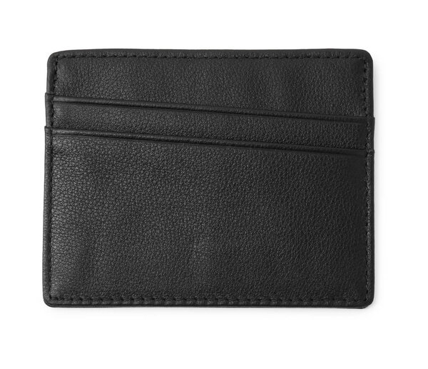 Черный держатель визитки изолирован на белом, вид сверху