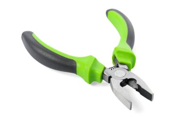 Beyaz pense ile izole edilmiş bir pense. Yapı aracı