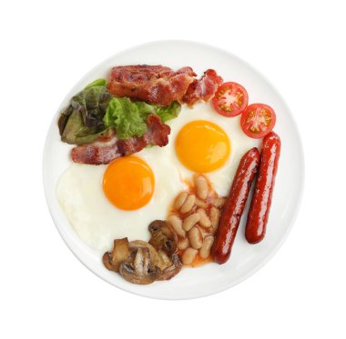 Güneşli tarafı olan nefis bir kahvaltı. Beyaz renkli yumurtalar, üst manzara.