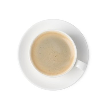 Beyaz bardakta sade kahve, üst manzara.