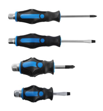 Birçok farklı tornavida beyaz üzerine izole edilmiş, set