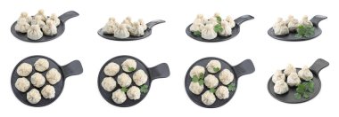 Beyaz, üst ve kenar görünümlü lezzetli khinkali (hamur tatlısı)