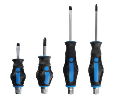 Birçok farklı tornavida beyaz üzerine izole edilmiş, set