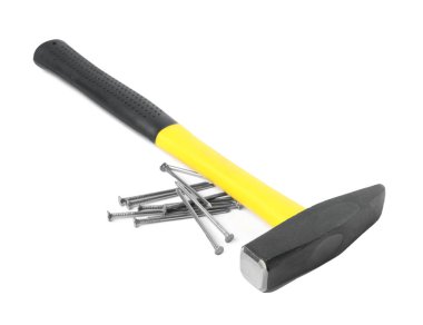 çekiç ve metal çivi izole üzerinde beyaz