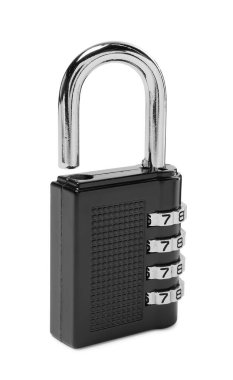 Kilitlenmemiş çelik kombinasyon asma kilit beyaza izole edildi