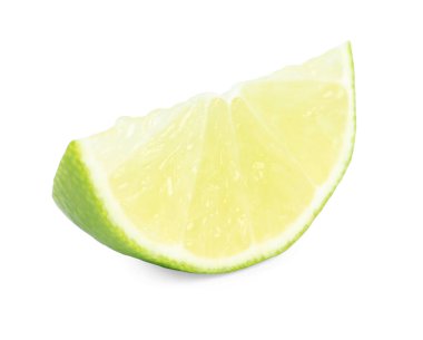 Citrus meyvesi. Beyaza izole edilmiş taze limon dilimi