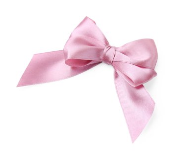 Beyaz arkaplanda pembe saten kurdele.