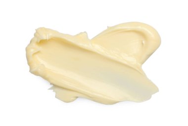 Taze doğal tereyağı beyaza izole edilmiş, üst manzara