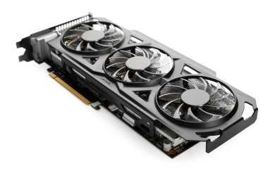 Beyaz üzerine izole edilmiş bir bilgisayar grafik kartı