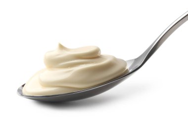 Beyaz kaşıkta doğal yoğurt.