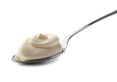 Beyaz kaşıkta doğal yoğurt.