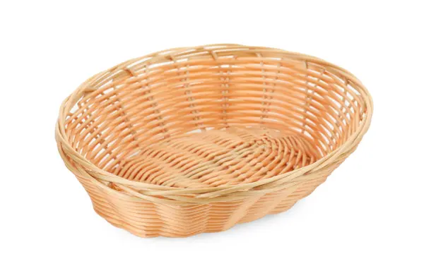 One Empty Wicker Bread Basket Isolated White — Stock Photo, Image