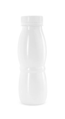 Beyaz şişedeki lezzetli yoğurt.