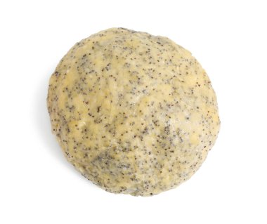 Ham hamur ve haşhaş tohumları beyaz, üst görünümde izole