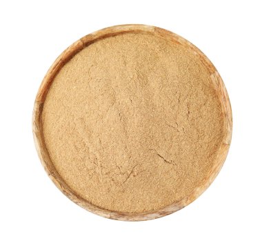 Beslenme lifleri. Kabın içindeki psilyum kabuğu beyaz, üst görünümde izole edilmiş.