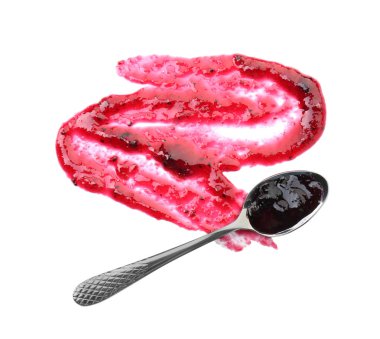 Lezzetli tatlı reçel ve kaşık beyaz, üst manzara