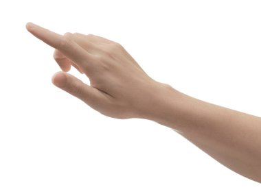 Beyaz arkaplanda bir şeye bakan adam, yakın plan.