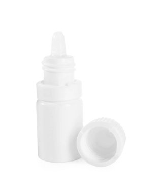Bir şişe tıbbi damla beyaza izole edilmiş.
