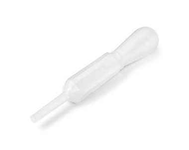 Bir temiz şeffaf pipet beyaza izole edilmiş.