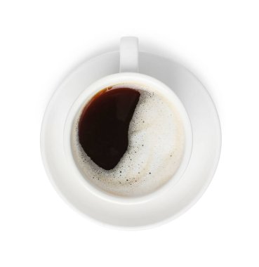 Bardakta nefis kahve, beyaz, üst manzara.