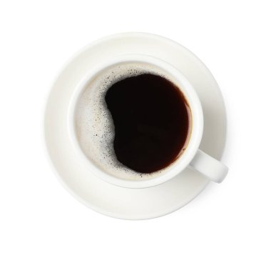 Bardakta nefis kahve, beyaz, üst manzara.