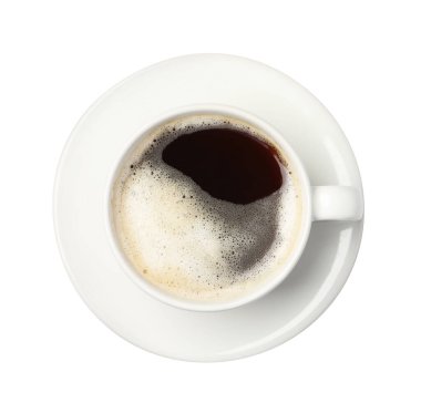 Bardakta nefis kahve, beyaz, üst manzara.