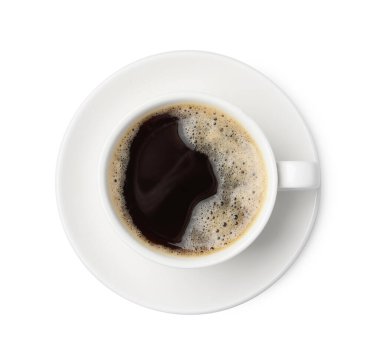 Bardakta nefis kahve, beyaz, üst manzara.