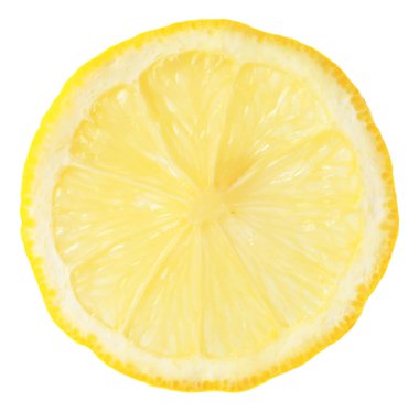 Citrus meyvesi. Beyaza izole edilmiş taze olgun limon dilimi.