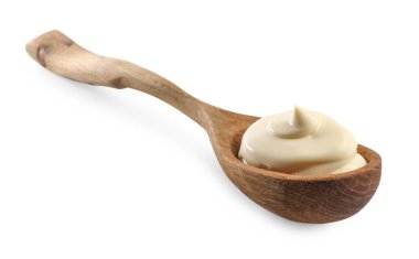 Beyaz kaşık içinde doğal yoğurt.