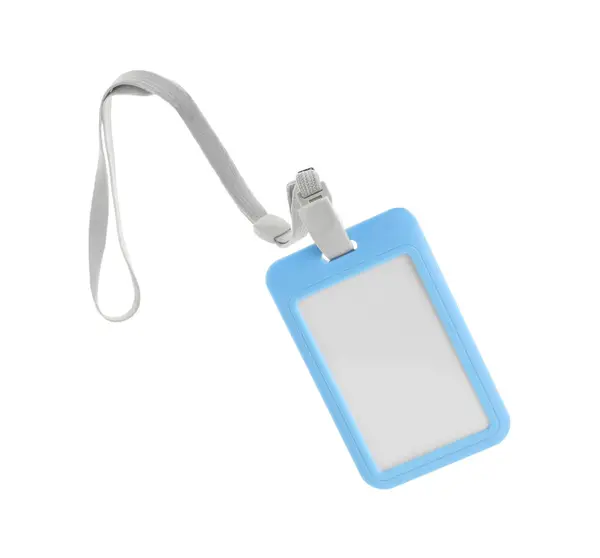 Blank Light Blue Badge String Isolated White Stock Picture