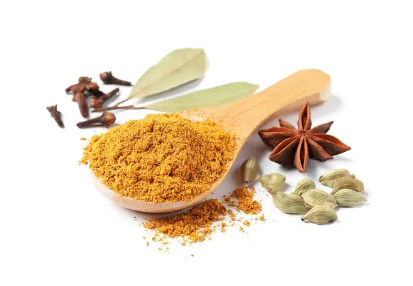 Spoon Dry Curry Powder Other Spices Isolated White Stock Picture