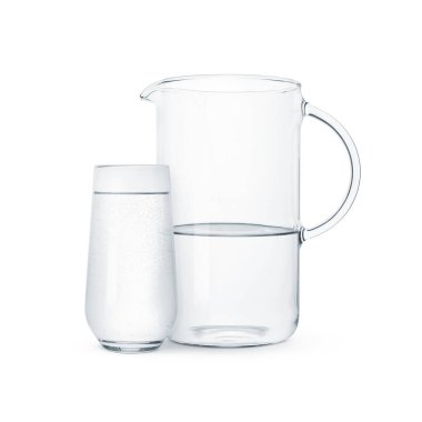 Glass and jug with water isolated on white clipart