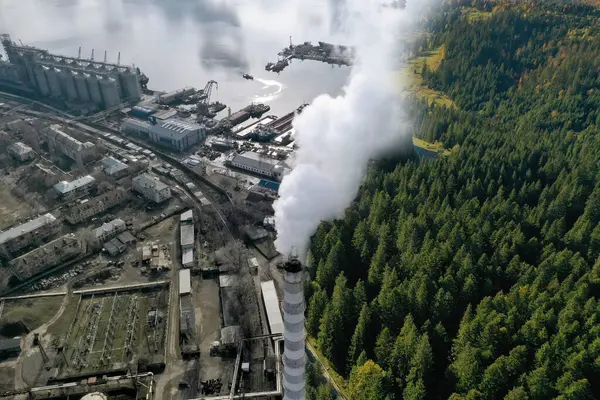 Environmental Pollution Collage Divided Smoke Mountain Landscape Industrial Factory Stock Image
