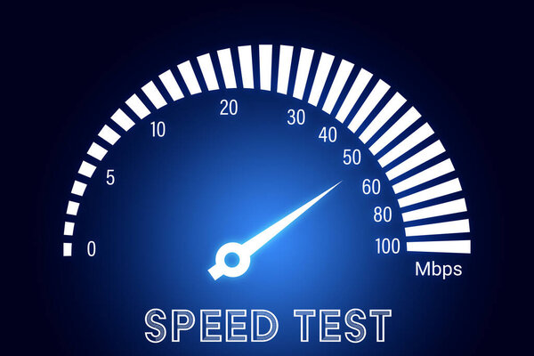 Speed test screen with illustration of speedometer