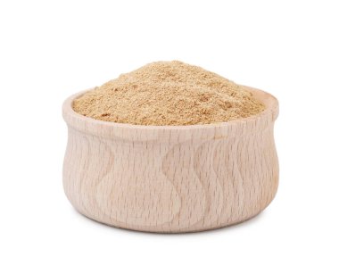 Beslenme lifleri. Kabın içindeki psilyum tozu beyaza izole edilmiş.