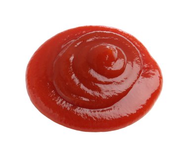 Beyaza izole edilmiş lezzetli ketçap. Domates sosu.