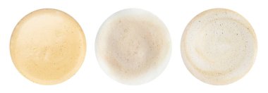 Aromatik kahve köpüğü beyaz üzerine izole edilmiş, set. Üst görünüm