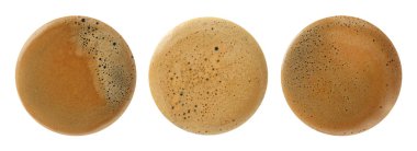 Aromatik kahve köpüğü beyaz üzerine izole edilmiş, set. Üst görünüm