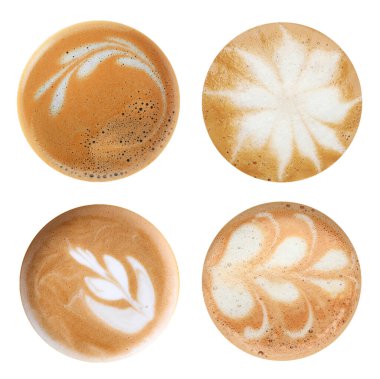 Sütlü kahve köpüğü, beyaz üzerine izole edilmiş.