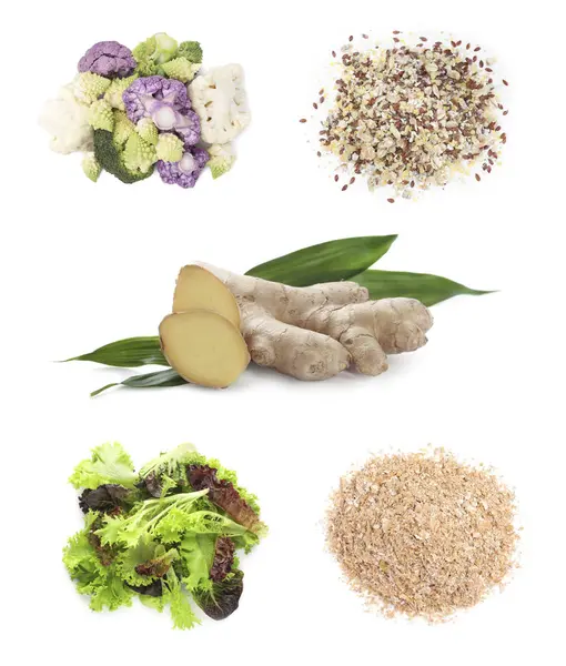Cauliflower Broccoli Other Food Healthy Digestion White Background Imágenes De Stock Sin Royalties Gratis