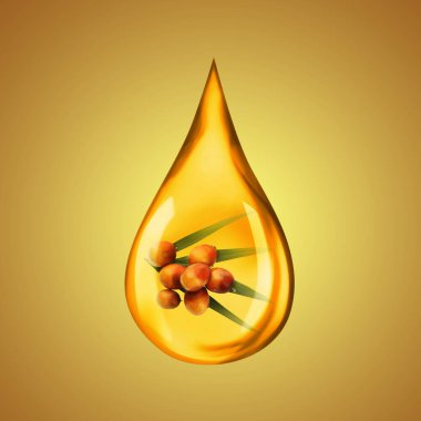 Altın zemin üzerinde palmiye yaprağı ve meyveler ile yağ damlası pişirme