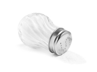 Natural salt and glass shaker isolated on white clipart